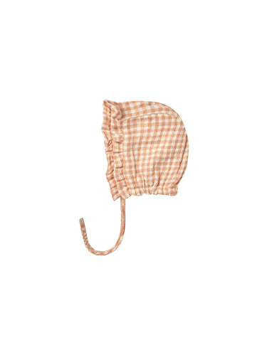 Quincy Mae Woven Ruffle Bonnet, Melon Gingham